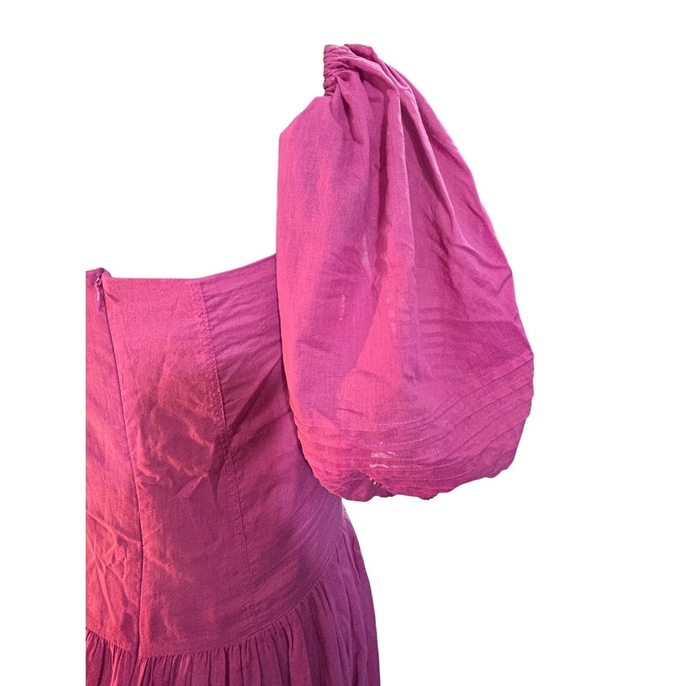 Skunk Brazil Magenta Cotton Puff Sleeve Button Front Tiered‎ Maxi Dress Size 38 - Picture 12 of 14